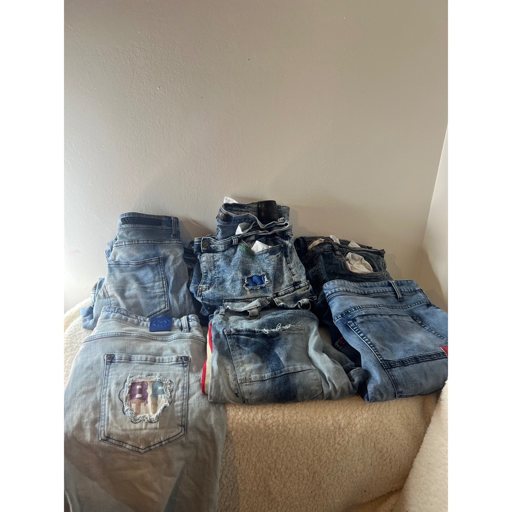 Men Denim Lot Born Fly Reason Distressed Moto‎ Cargo Jeans Shorts 40x32/34